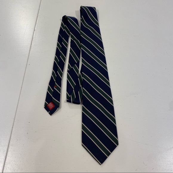 100% Silk Tie Navy Blue Green White Stripes Chaps - Picture 2 of 4